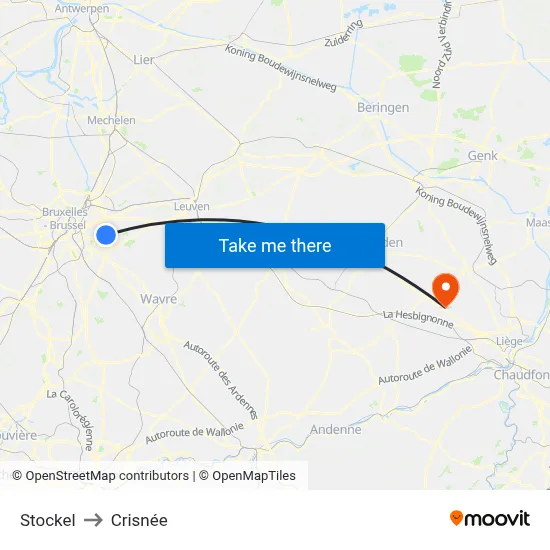 Stockel to Crisnée map