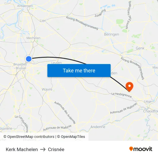 Kerk Machelen to Crisnée map