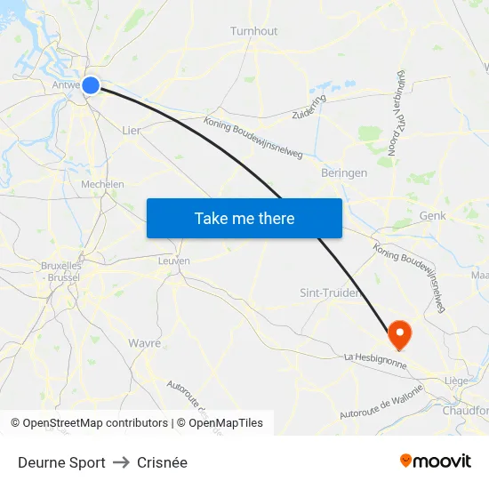 Deurne Sport to Crisnée map