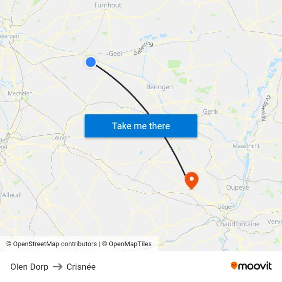 Olen Dorp to Crisnée map