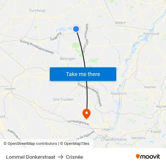 Lommel Donkerstraat to Crisnée map