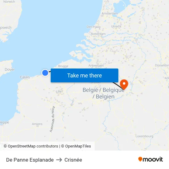 De Panne Esplanade to Crisnée map
