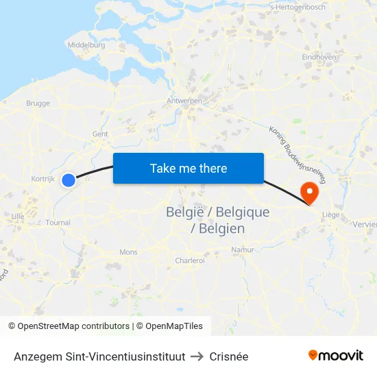 Anzegem Sint-Vincentiusinstituut to Crisnée map