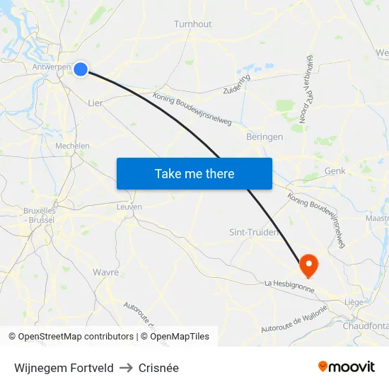 Wijnegem Fortveld to Crisnée map