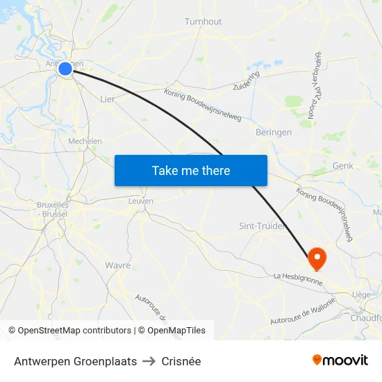 Antwerpen Groenplaats to Crisnée map