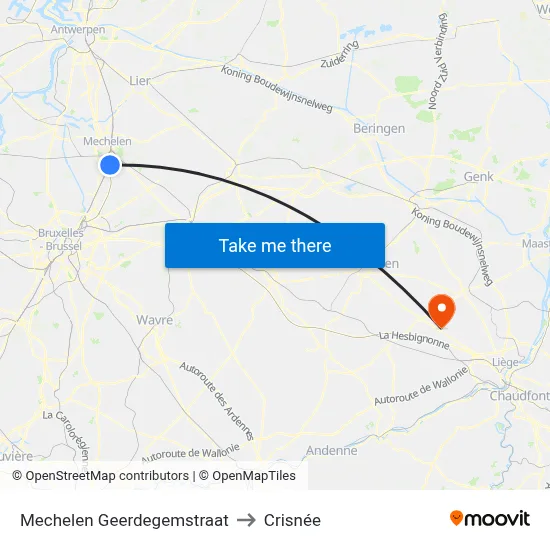 Mechelen Geerdegemstraat to Crisnée map