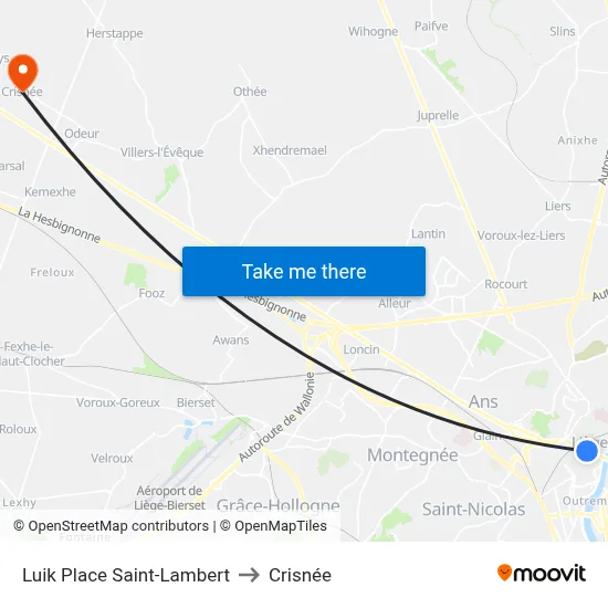 Luik Place Saint-Lambert to Crisnée map