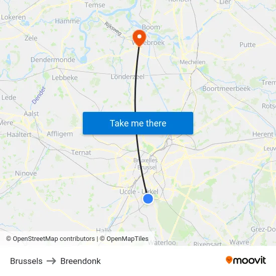 Brussels to Breendonk map