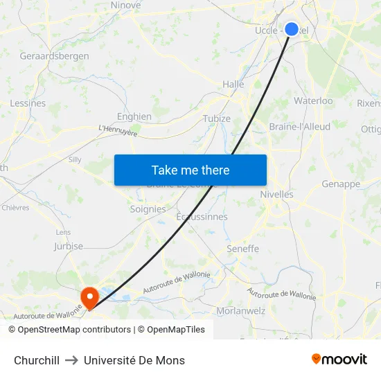 Churchill to Université De Mons map