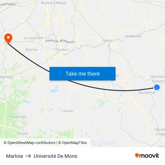 Marloie to Université De Mons map