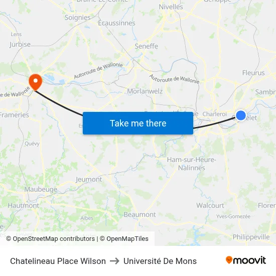 Chatelineau Place Wilson to Université De Mons map