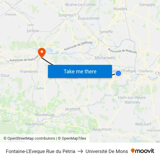 Fontaine-L'Eveque Rue du Pétria to Université De Mons map