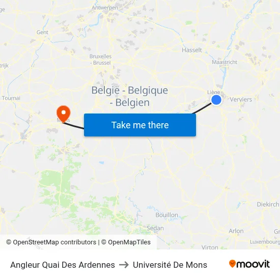Angleur Quai Des Ardennes to Université De Mons map