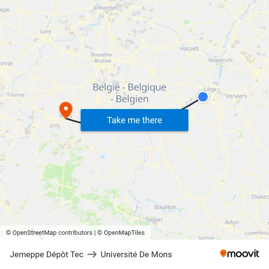 Jemeppe Dépôt Tec to Université De Mons map