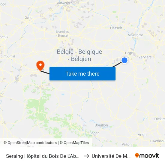Seraing Hôpital du Bois De L'Abbaye to Université De Mons map