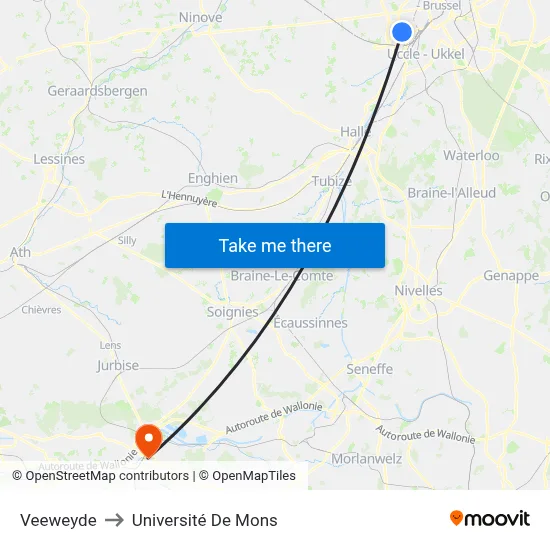 Veeweyde to Université De Mons map