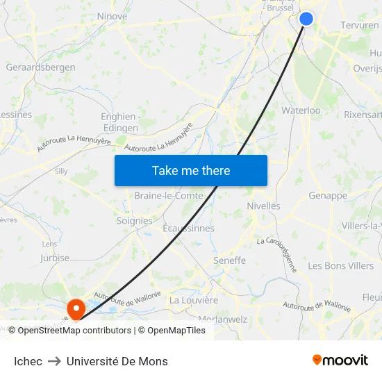 Ichec to Université De Mons map