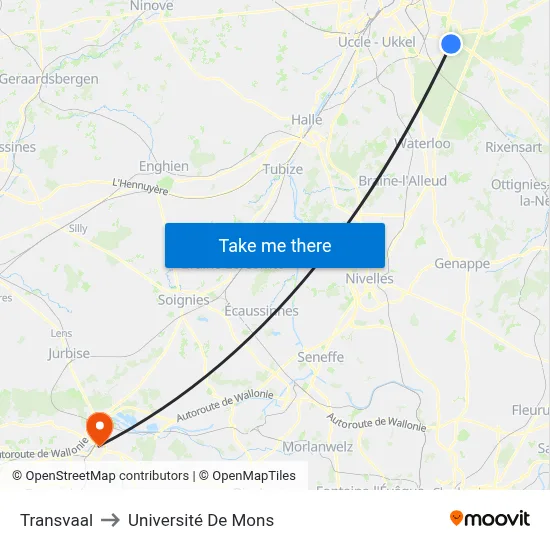 Transvaal to Université De Mons map