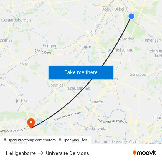Heiligenborre to University of Mons map