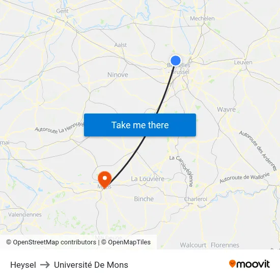 Heysel to Université De Mons map