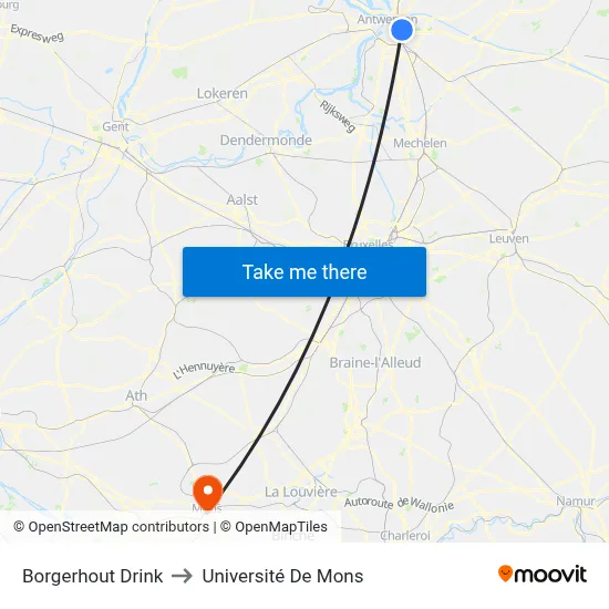 Borgerhout Drink to Université De Mons map