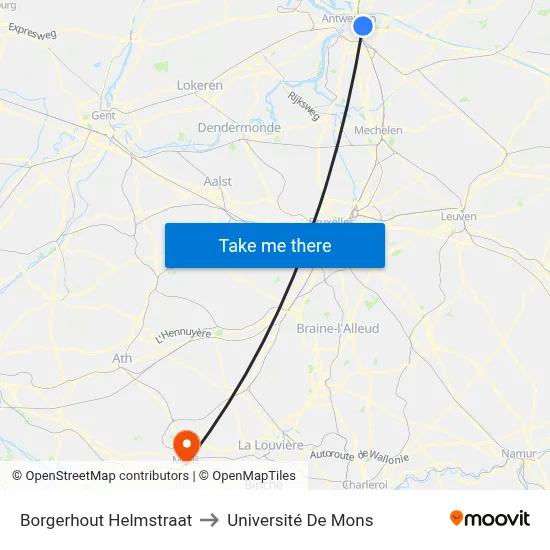 Borgerhout Helmstraat to Université De Mons map