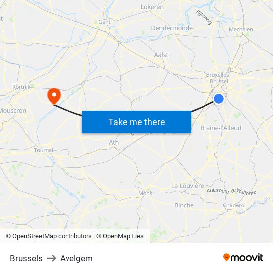 Brussels to Avelgem map