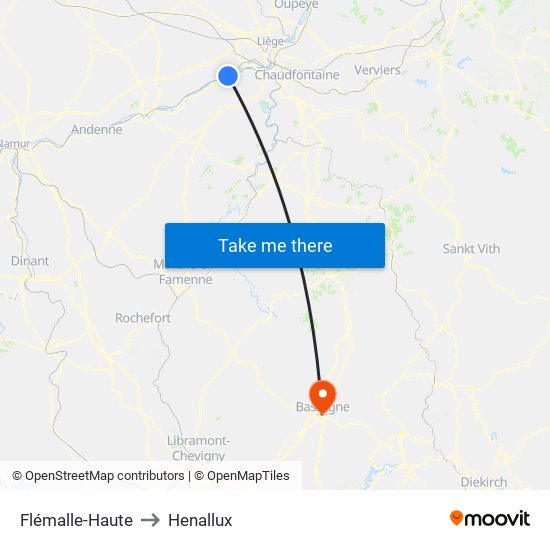 Flémalle-Haute to Henallux map