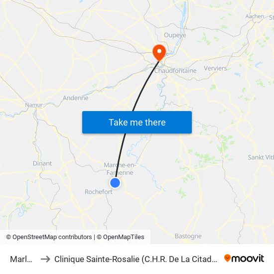 Marloie to Clinique Sainte-Rosalie (C.H.R. De La Citadelle) map