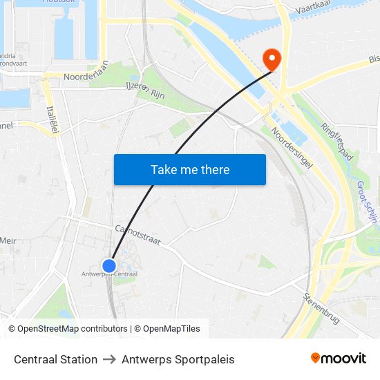 Centraal Station to Antwerps Sportpaleis map