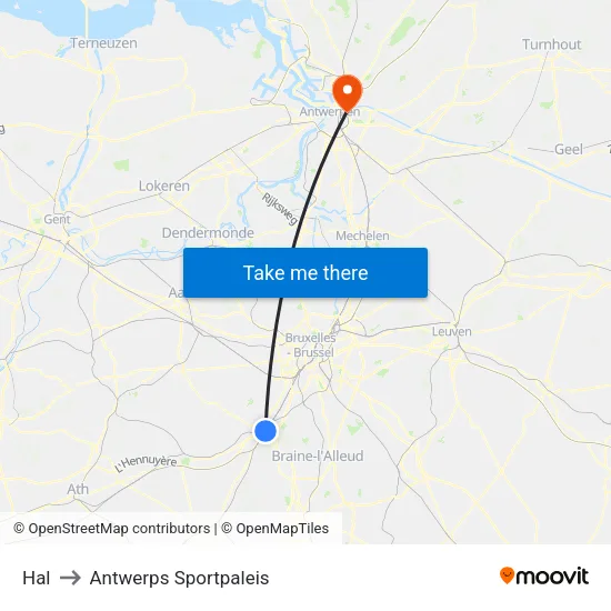 Hal to Antwerps Sportpaleis map