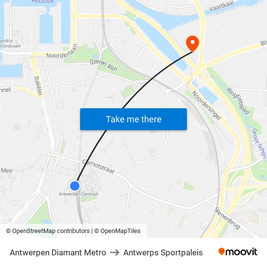 Antwerpen Diamant Metro to Antwerps Sportpaleis map