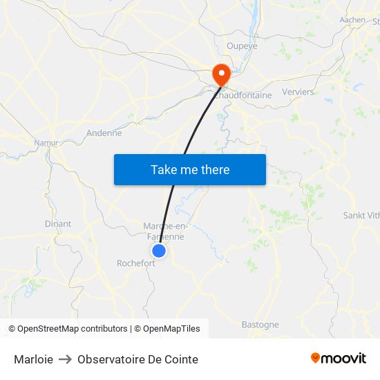 Marloie to Observatoire De Cointe map