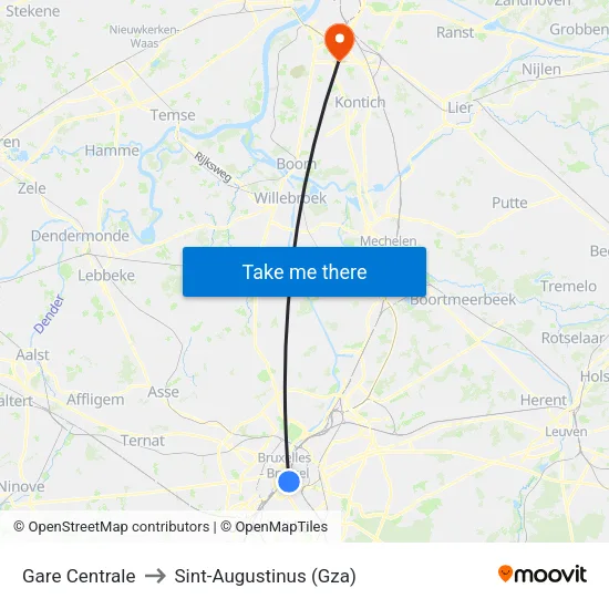 Gare Centrale to Sint-Augustinus (Gza) map