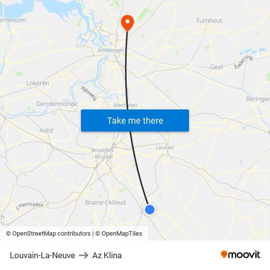Louvain-La-Neuve to Az Klina map