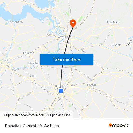 Bruxelles-Central to Az Klina map