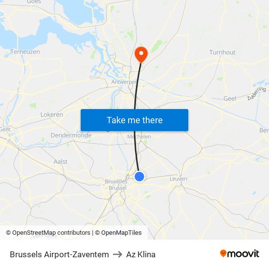 Brussels Airport-Zaventem to Az Klina map