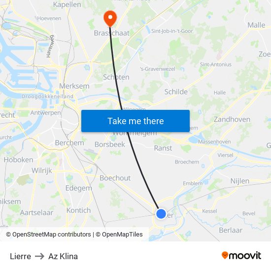 Lierre to Az Klina map