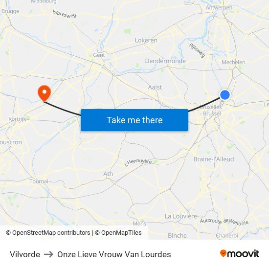 Vilvorde to Onze Lieve Vrouw Van Lourdes map