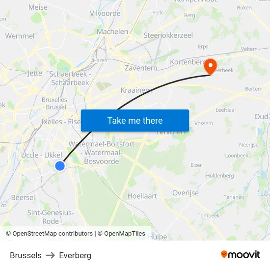 Brussels to Everberg map