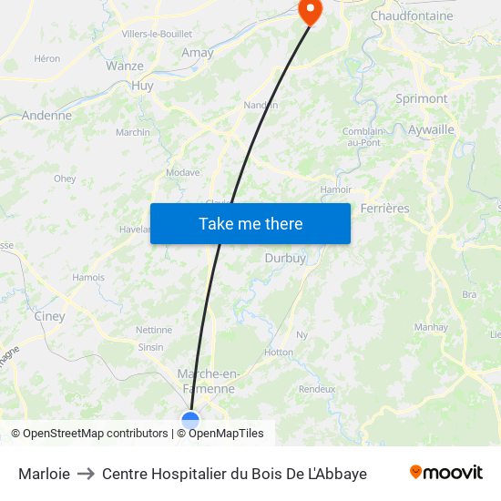 Marloie to Centre Hospitalier du Bois De L'Abbaye map