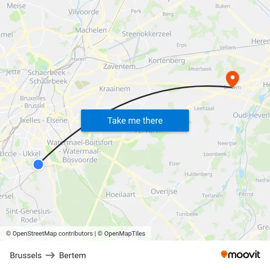 Brussels to Bertem map