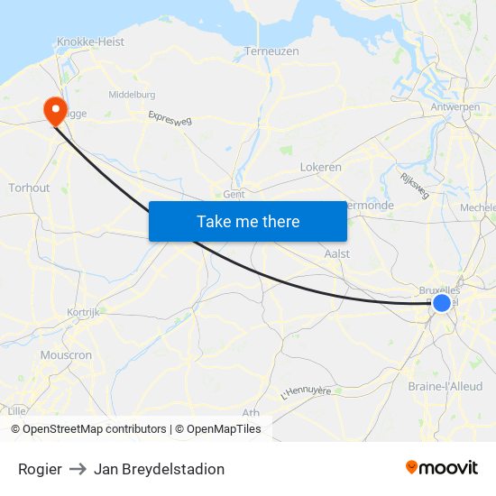 Rogier to Jan Breydelstadion map
