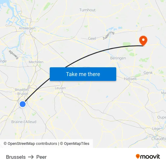 Brussels to Peer map