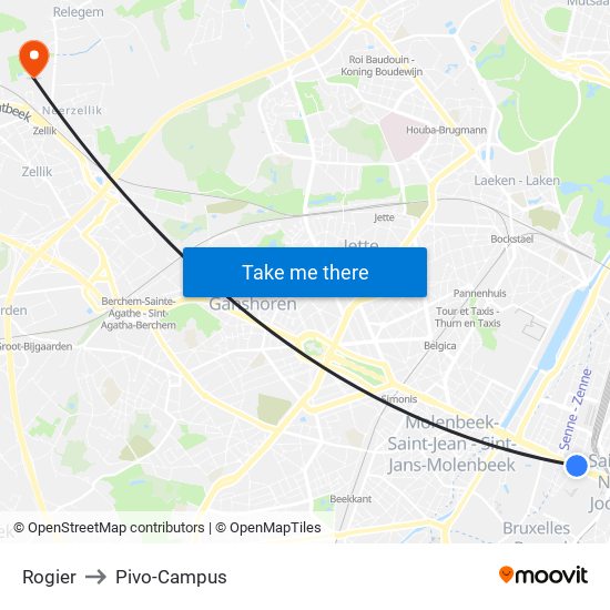 Rogier to Pivo-Campus map