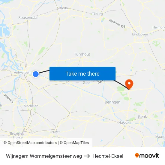 Wijnegem Wommelgemsteenweg to Hechtel-Eksel map