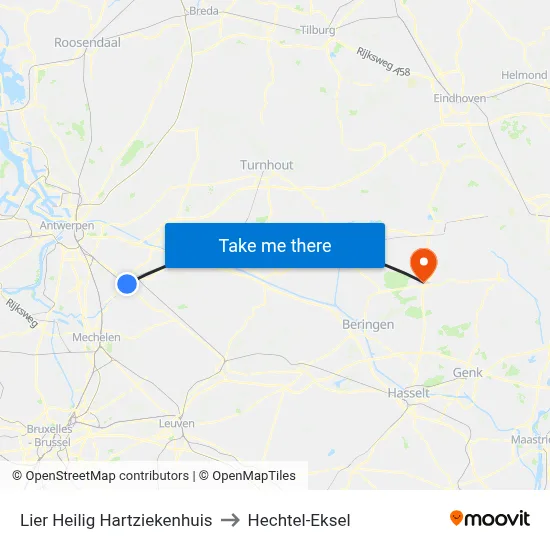 Lier Heilig Hartziekenhuis to Hechtel-Eksel map