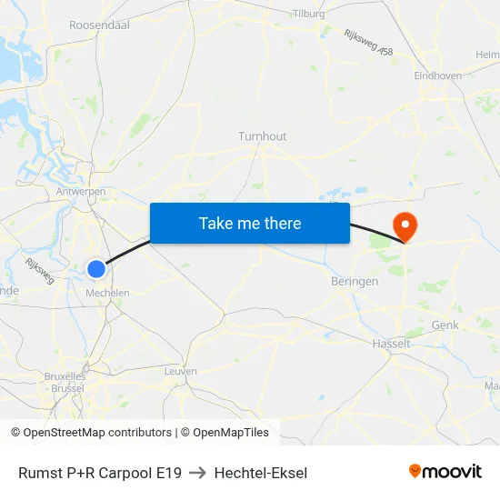 Rumst P+R Carpool E19 to Hechtel-Eksel map