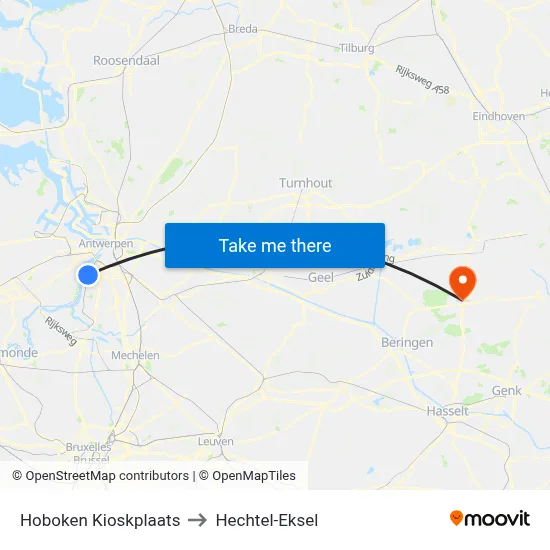 Hoboken Kioskplaats to Hechtel-Eksel map