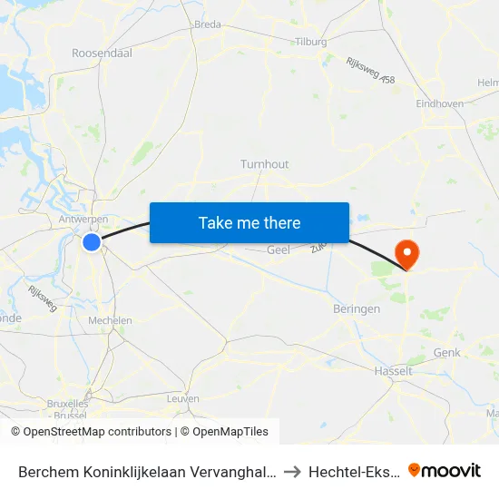 Berchem Royal Avenue Temporary Stop to Hechtel-Eksel map